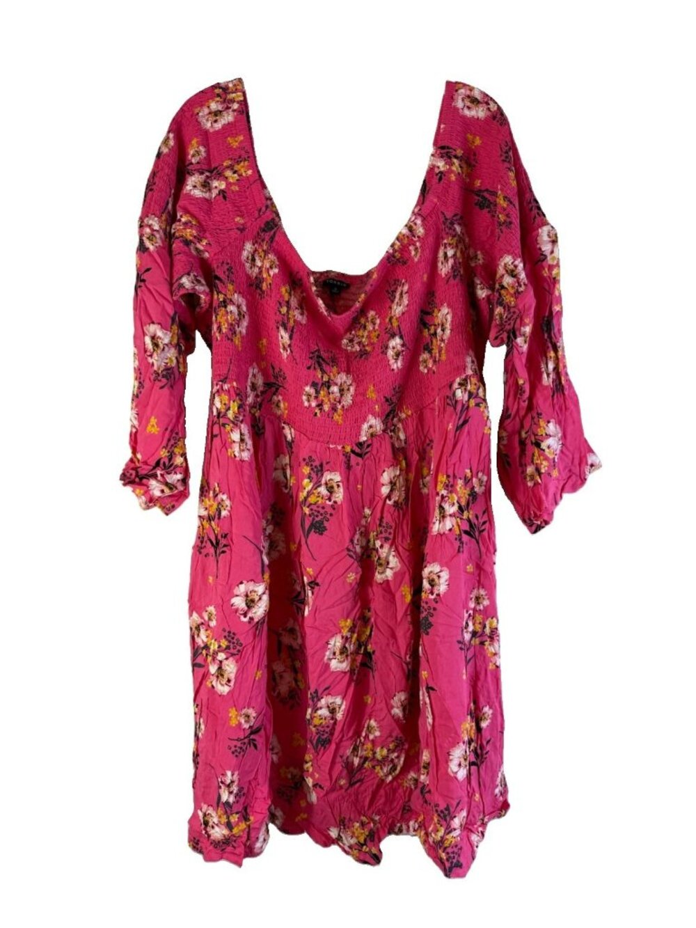 New Torrid Dress Pink Floral Smocked Off The Shoulder
